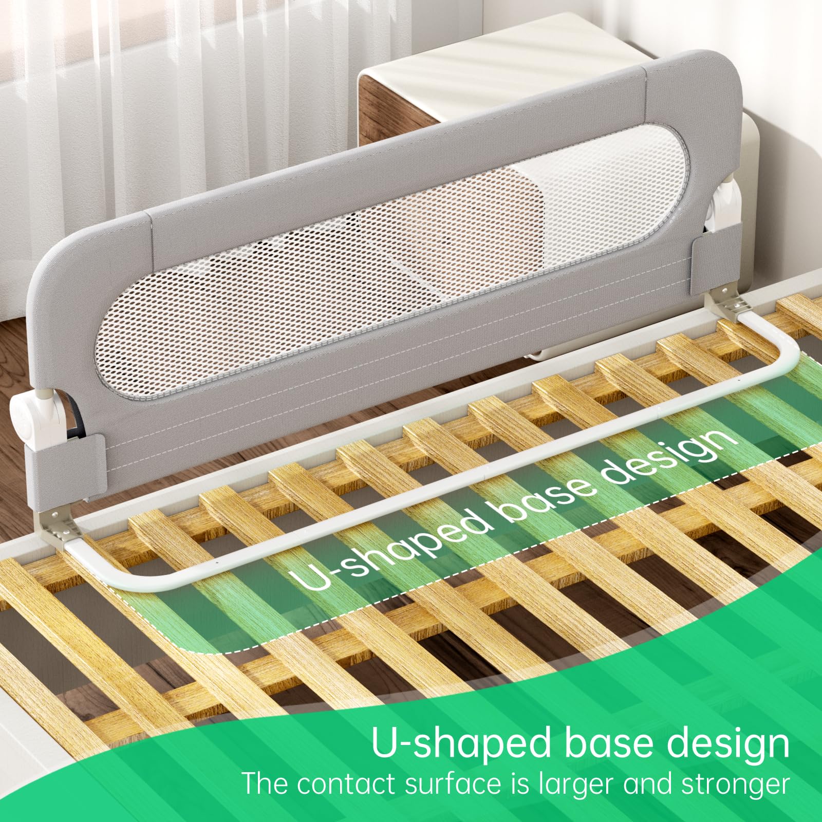 UPGOGO bed rail folds with double safety locks for safe use at night.
