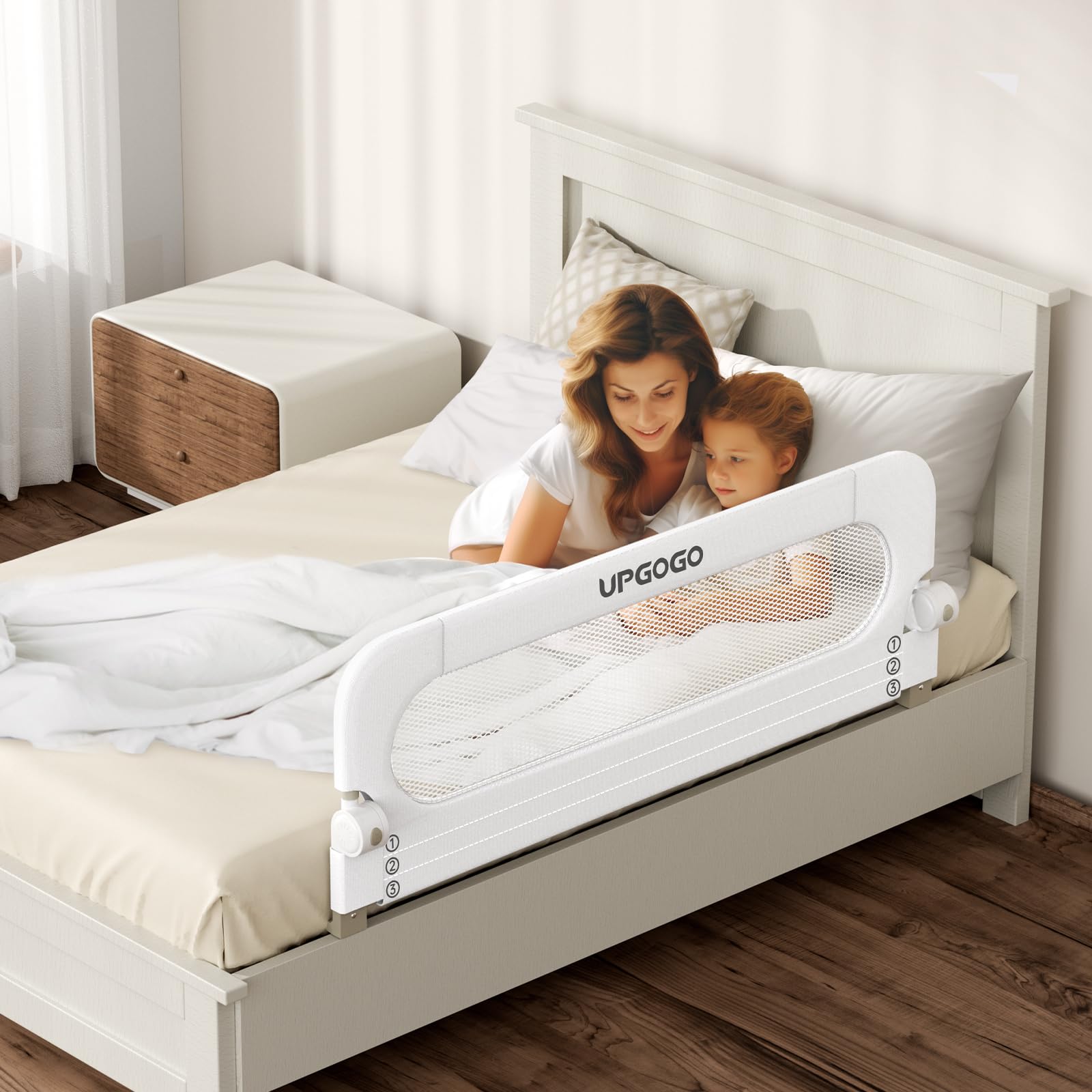 UPGOGO folding bed rail fits multiple bed sizes including bunk and standard.