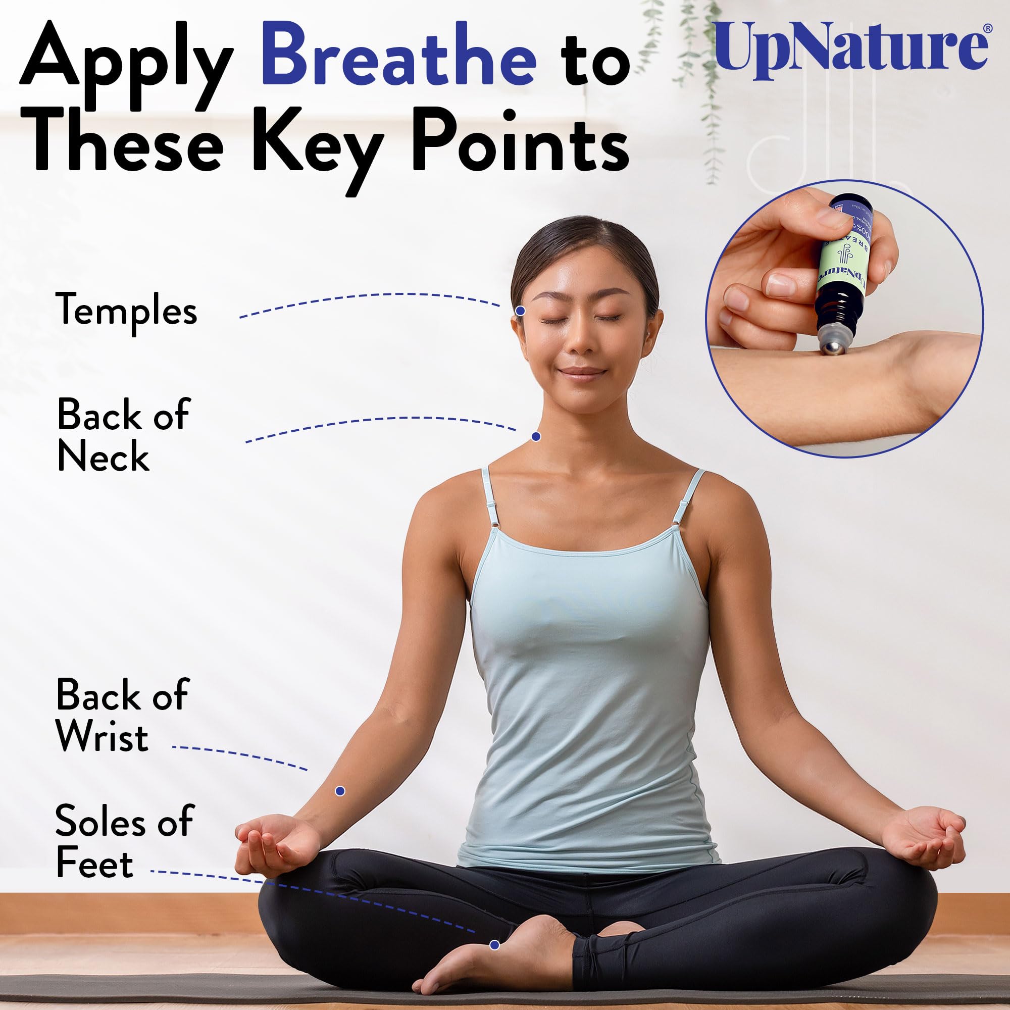 UpNature Breathe Roll-On being rolled on skin for inhalation-inspired scent.