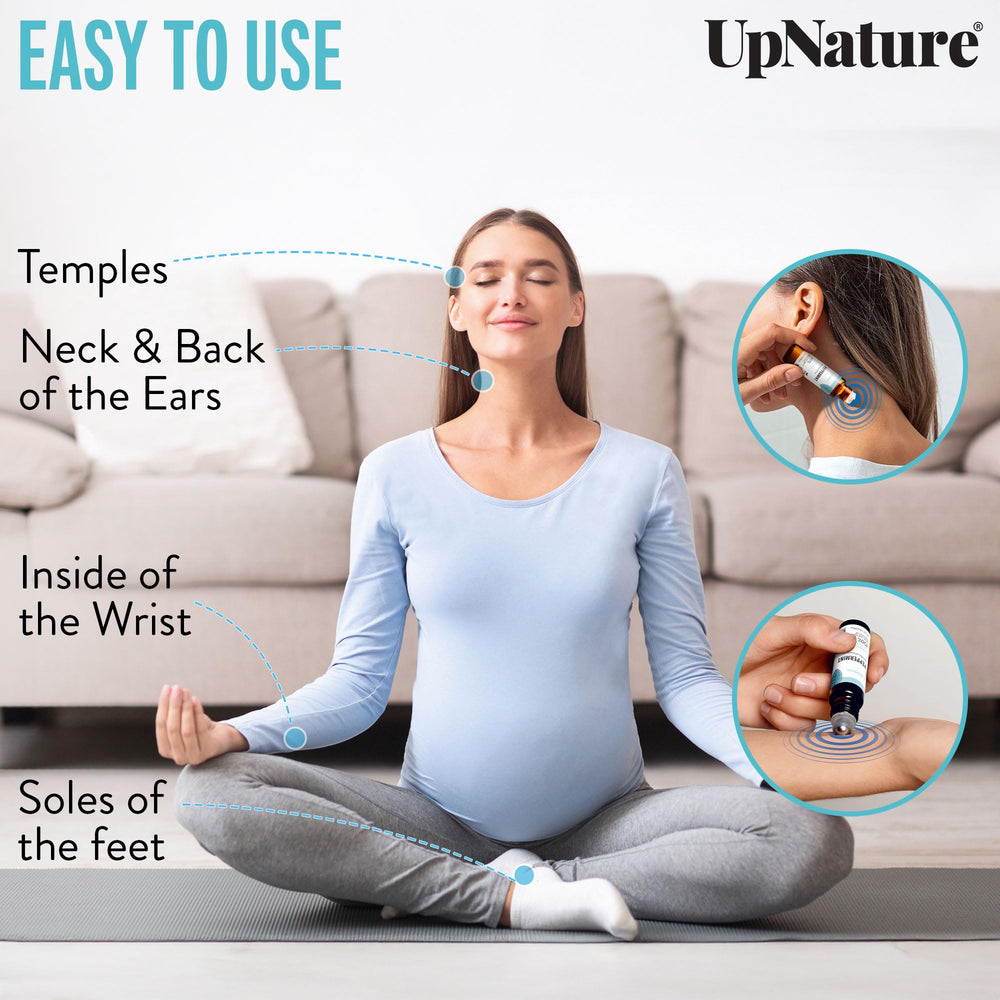 UpNature Peppermint Roll-On cap close-up highlights secure, travel-friendly design.