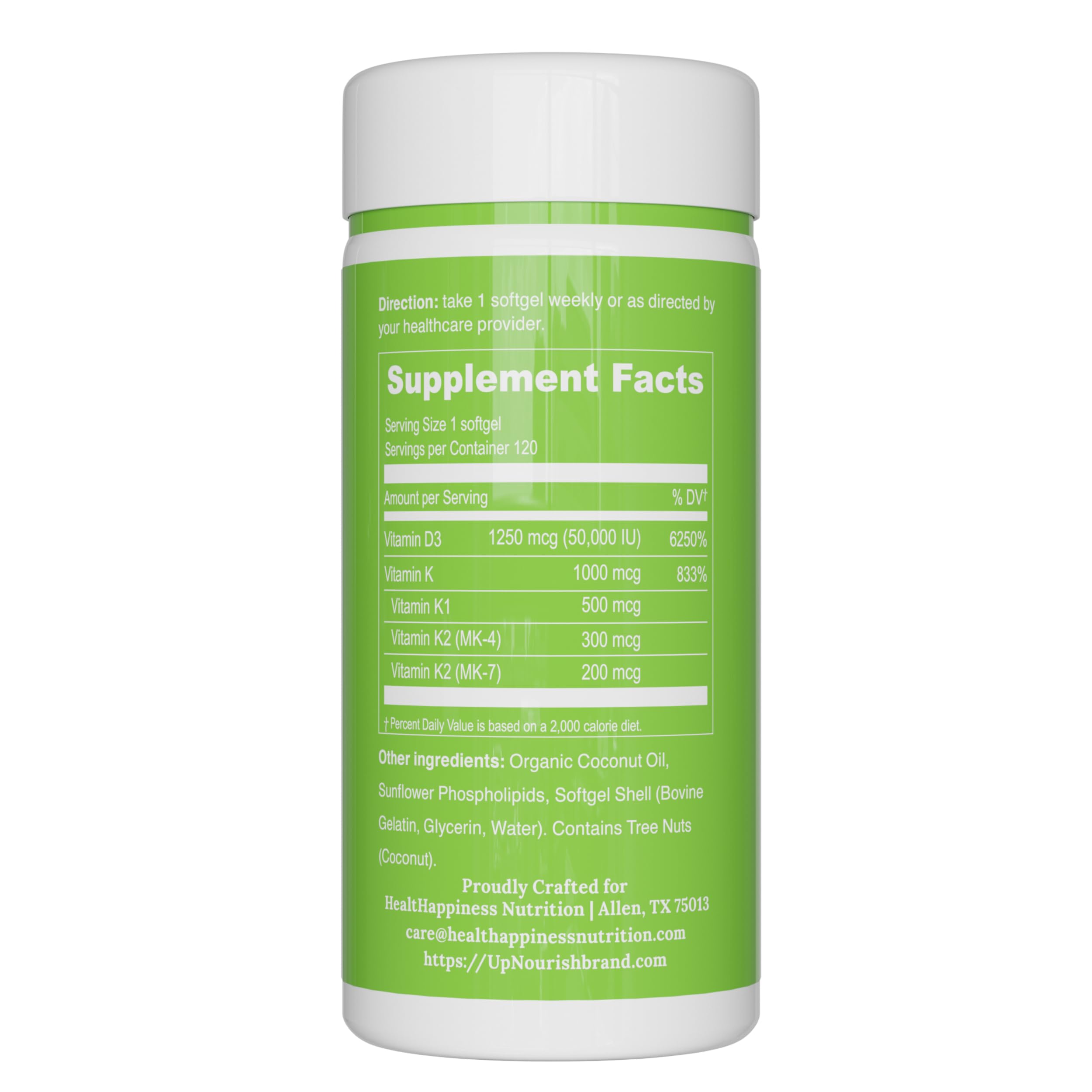 UpNourish bottle with 120 mini softgels ready for weekly use