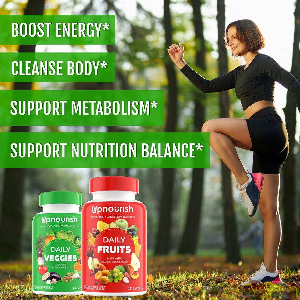 Back label shows transparent ingredients list for UpNourish supplement