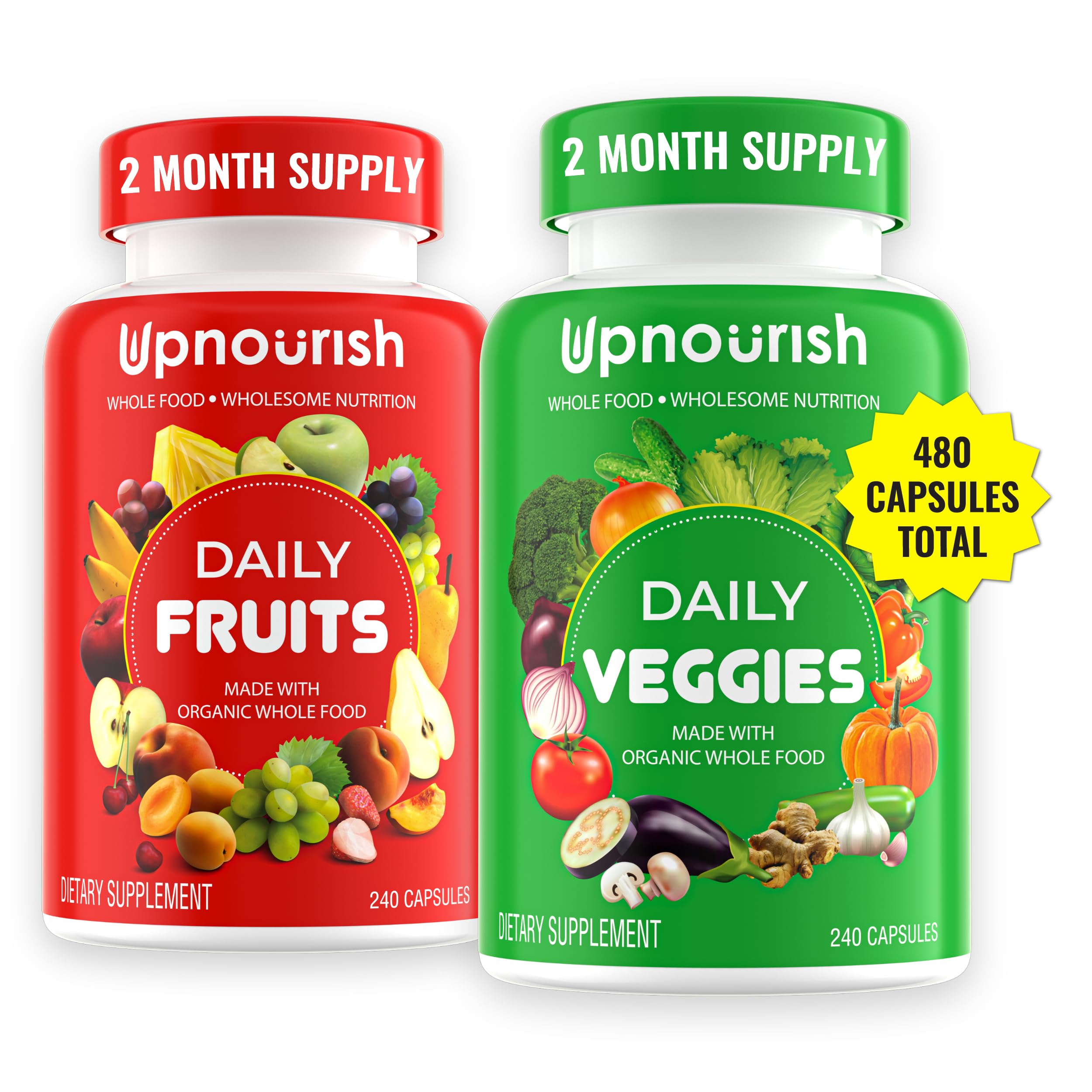 UpNourish bottle with daily capsules for family-friendly nutrition support