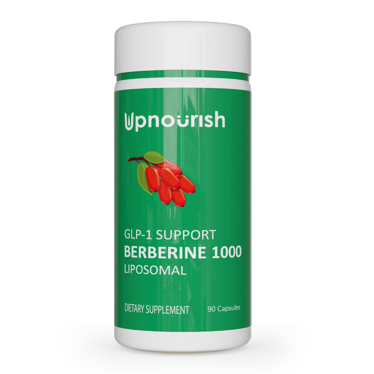 UpNourish liposomal berberine bottle closeup showing enhanced absorption.