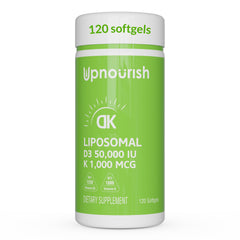 UpNourish Liposomal D3 K2 bottle highlighting high dose weekly support