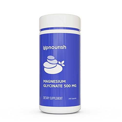 UpNourish magnesium glycinate label close-up showing vegan chelated formula