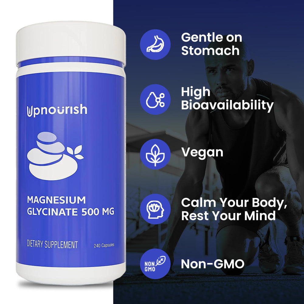 UpNourish supplement facts close-up: 70mg elemental magnesium per capsule