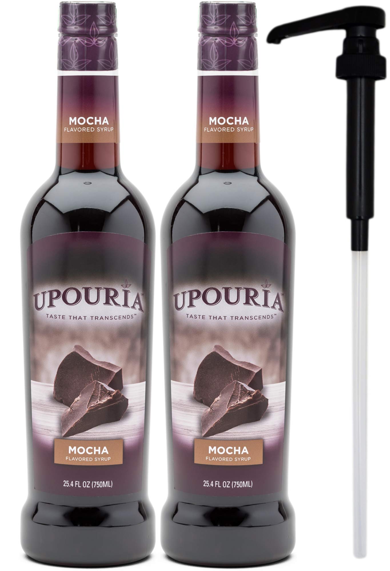 Upouria Mocha Coffee Syrup bottle 750ml enhances coffee flavor and desserts.