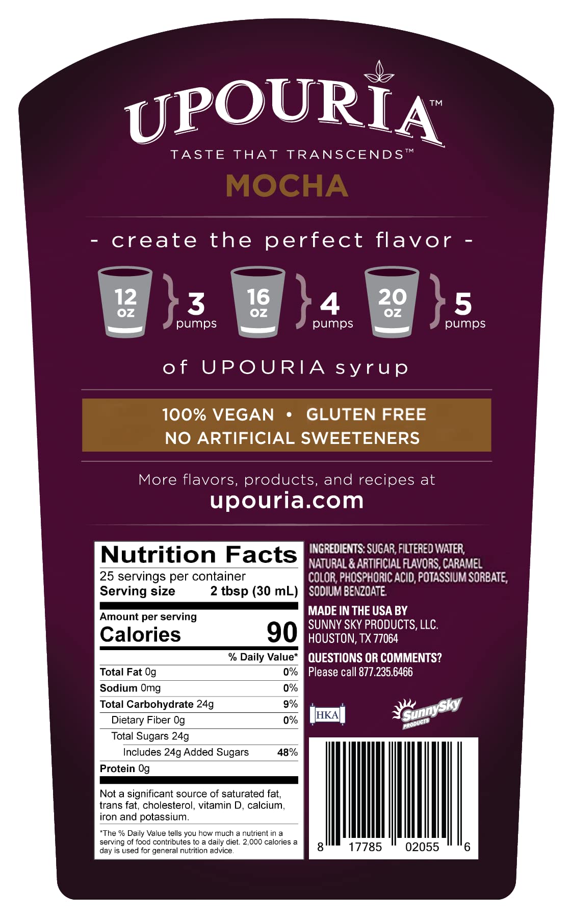 Upouria Mocha Coffee Syrup pack of 2 bottles for households.
