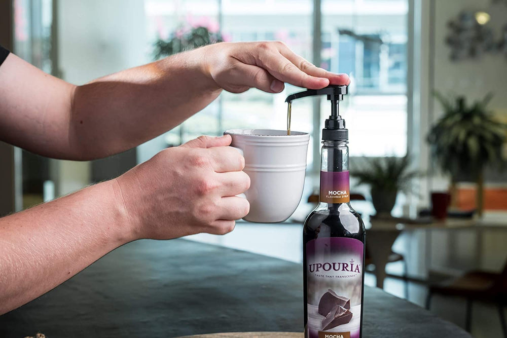 Upouria Mocha Syrup in coffee creates cafe-quality mochas at home.