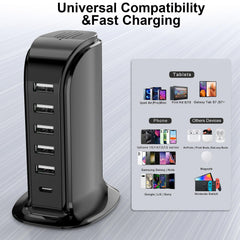 Upoy smart IC charging hub top view emphasizing safe, device-specific current.