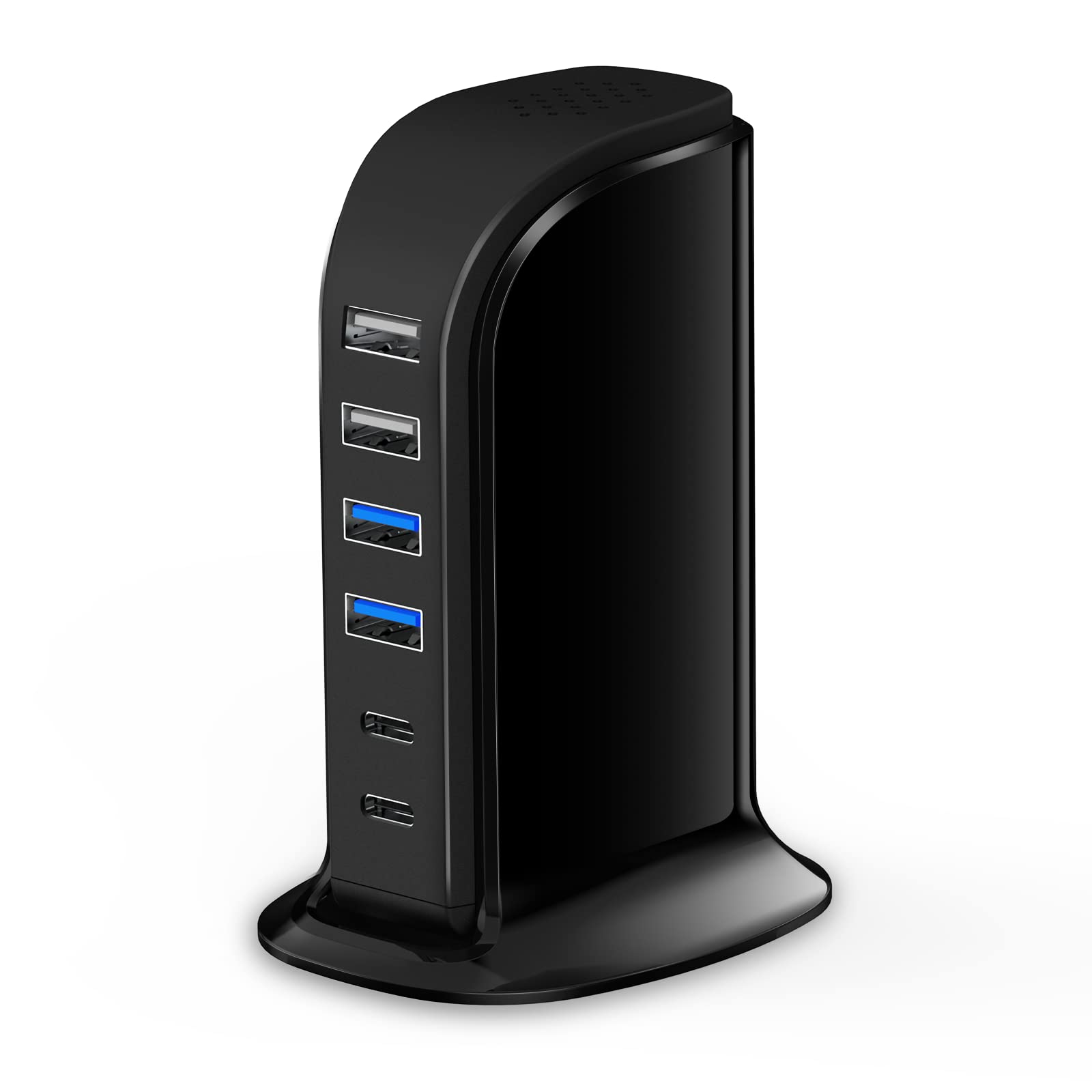 Upoy USB-C Charger Block top view shows six ports for easy access