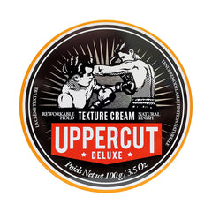 UPPERCUT DELUXE Texture Cream bottle shows flexible, non-sticky hold for daily styling.