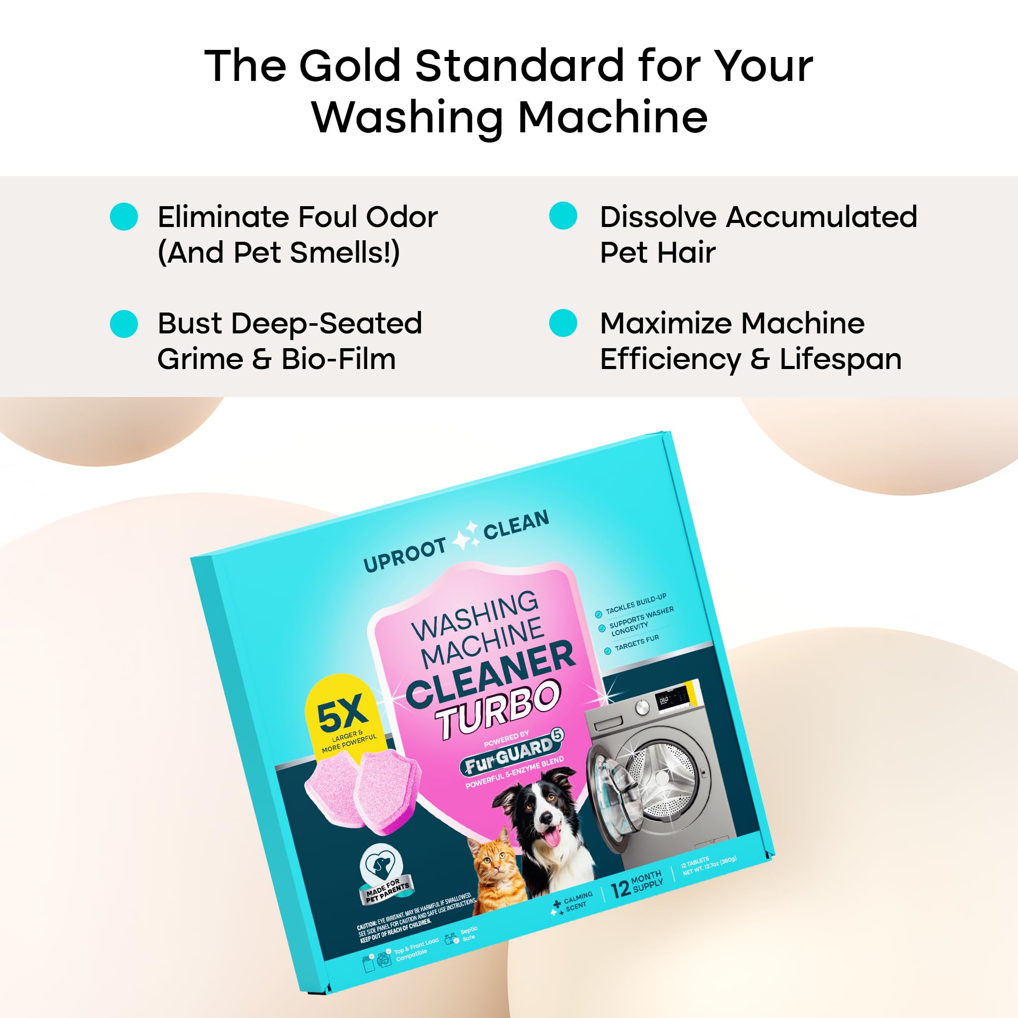 Pet odor elimination with Uproot Clean tablets for lighter-scented loads.