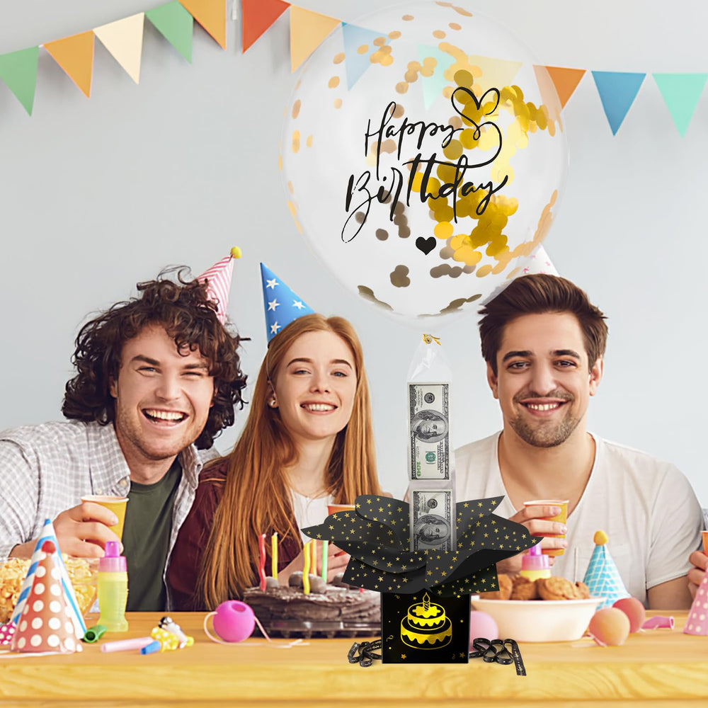 Gold-printed box adds a celebratory touch to the party setup.