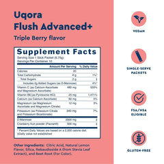 Uqora Flush Advanced+ vitamin C graphic highlighting immune support and nutrients.