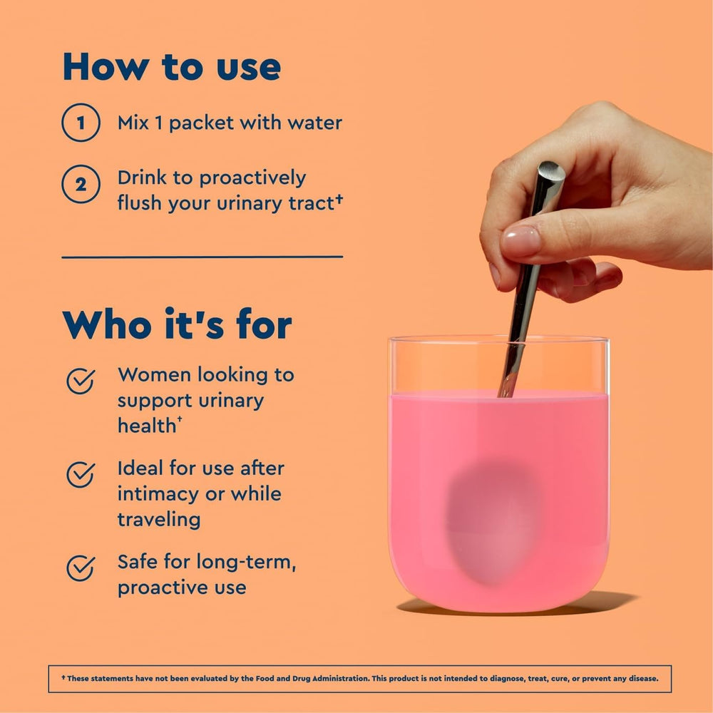 Spoon measures a packet into water for quick daily use with Uqora Flush.