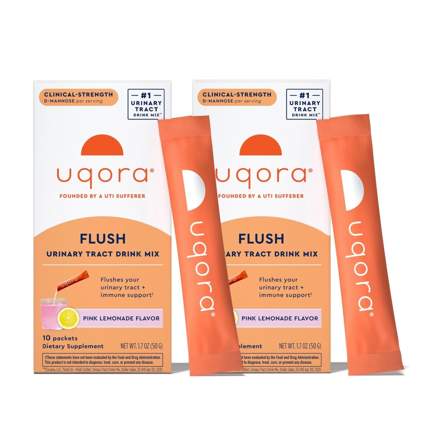 Uqora Flush pink lemonade packet ready to mix for urinary health.