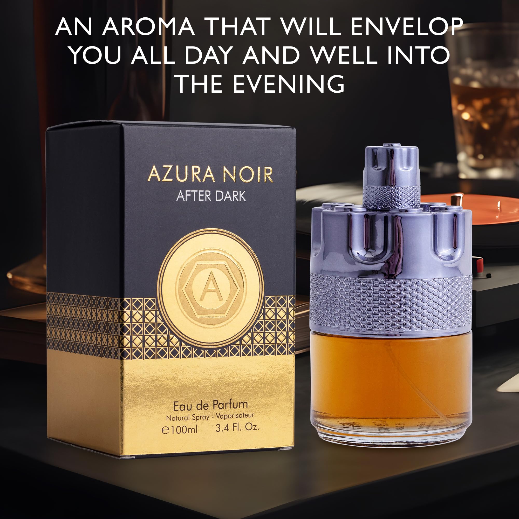 URBAN COLLECTION Azura Noir After Dark bottle on counter suggests effortless daily sophistication.