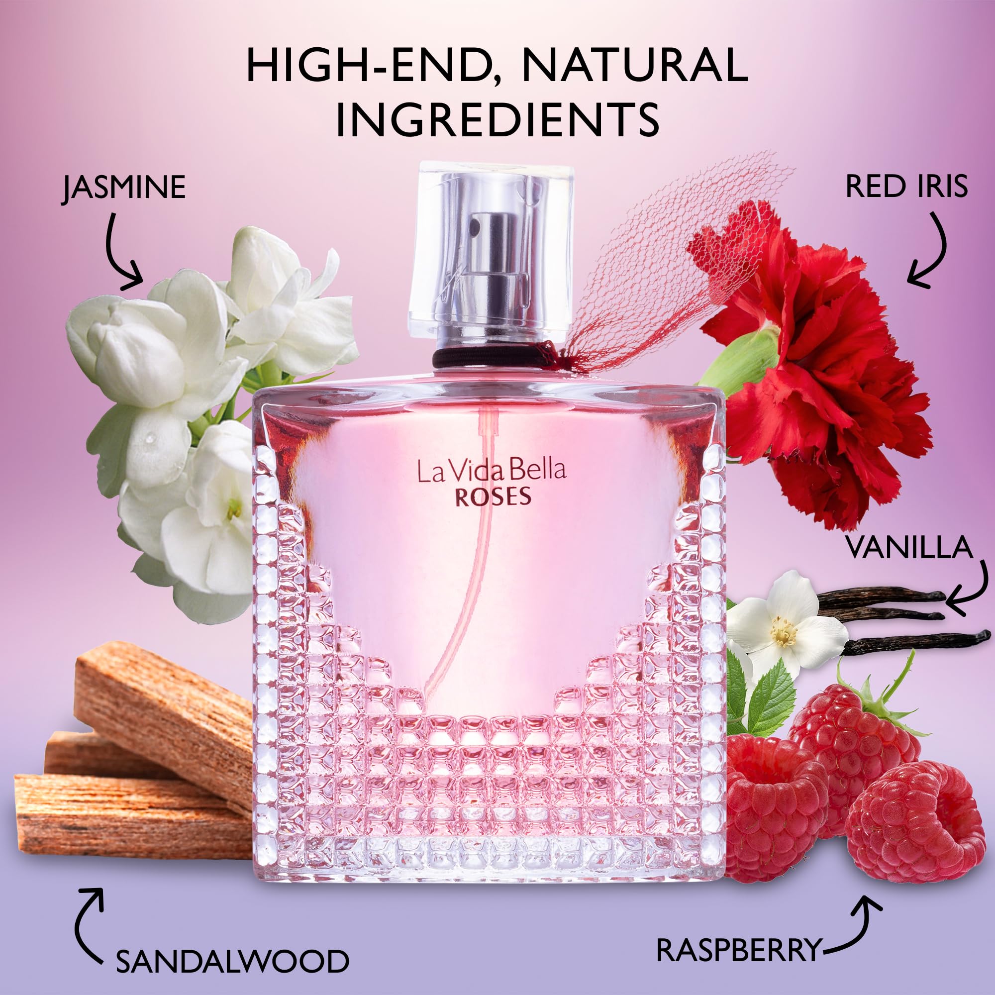 URBAN COLLECTION La Vida Bella Roses cap close-up showing elegant packaging