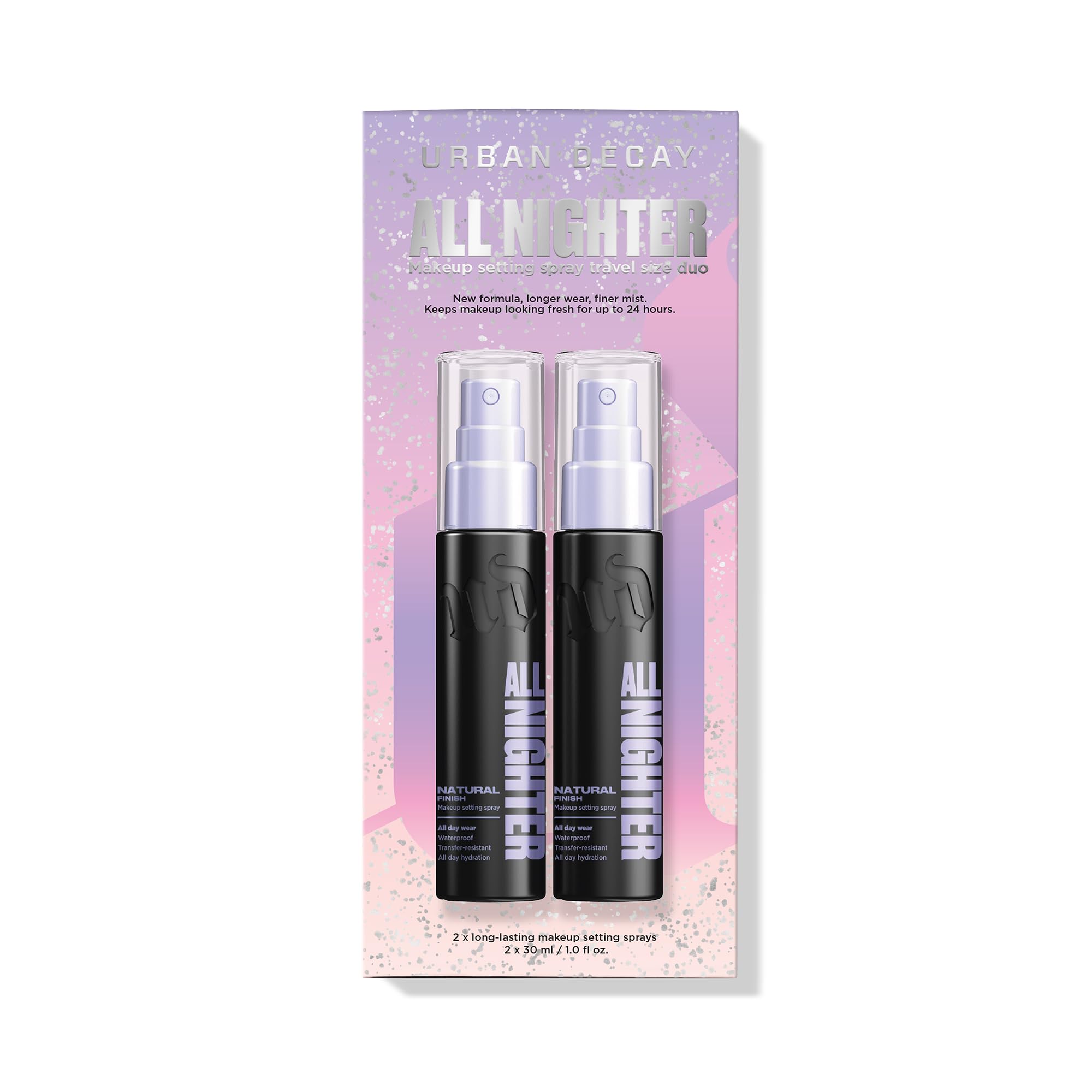 URBAN DECAY All Nighter travel mini set packaging, ideal for on-the-go touch-ups.