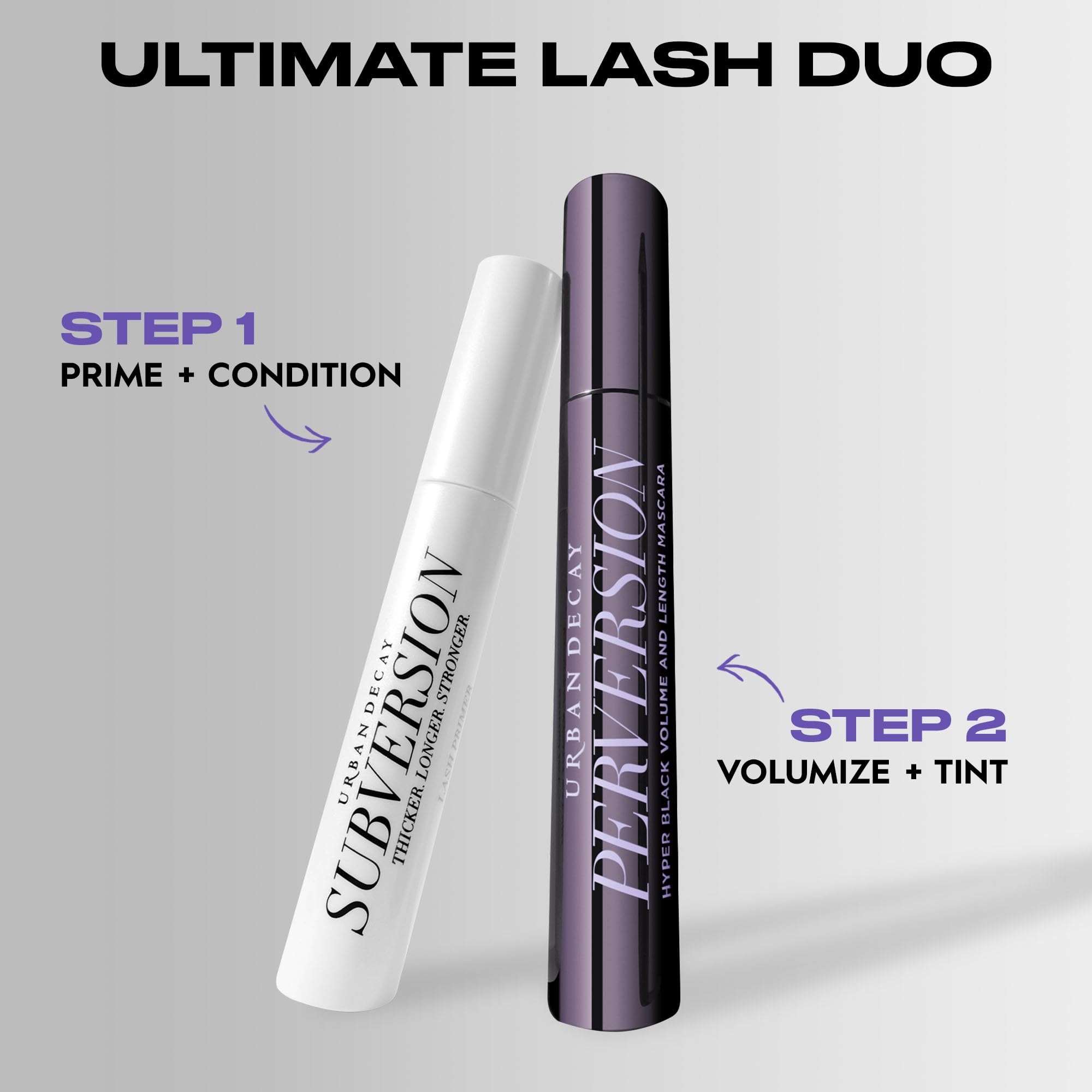 Urban Decay Subversion Lash Primer enriched with panthenol and vitamin E on lashes.
