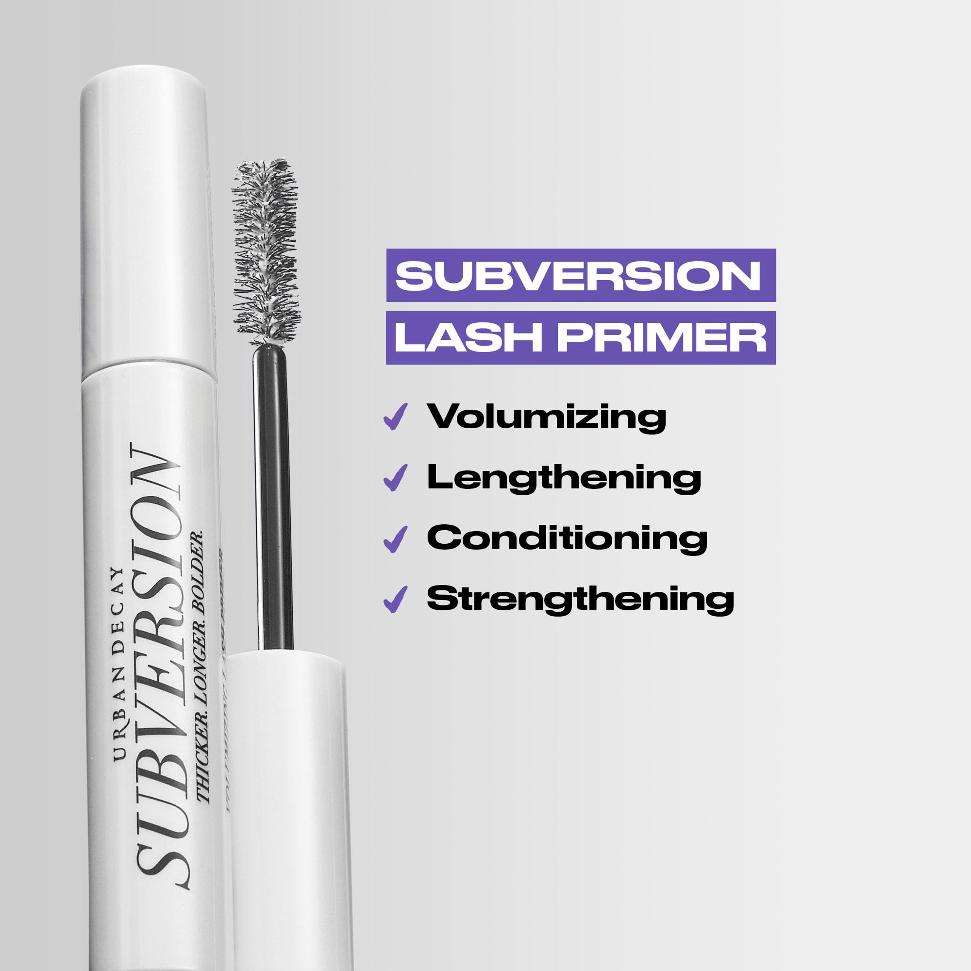 Urban Decay Subversion Lash Primer brush detail highlights lash prep for length and volume.
