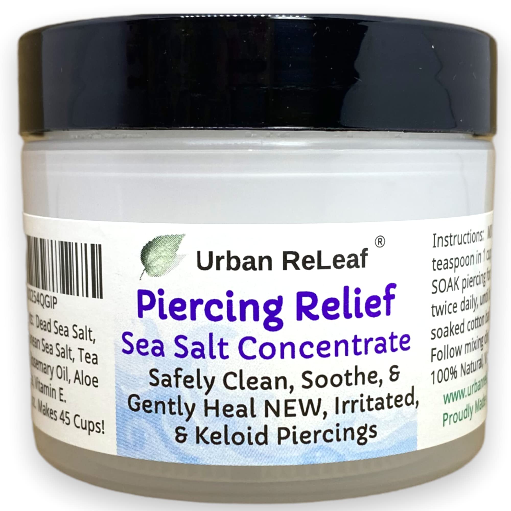 Urban ReLeaf Piercing Relief sea salt bottle pour for safe cleansing after piercing.