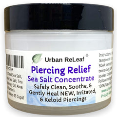 Urban ReLeaf Piercing Relief sea salt bottle pour for safe cleansing after piercing.