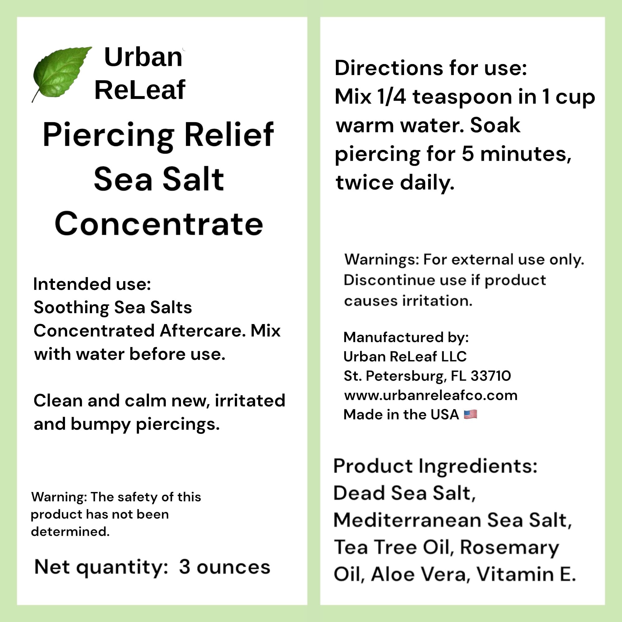Urban ReLeaf Piercing Relief soak setup showing measurement and steps.