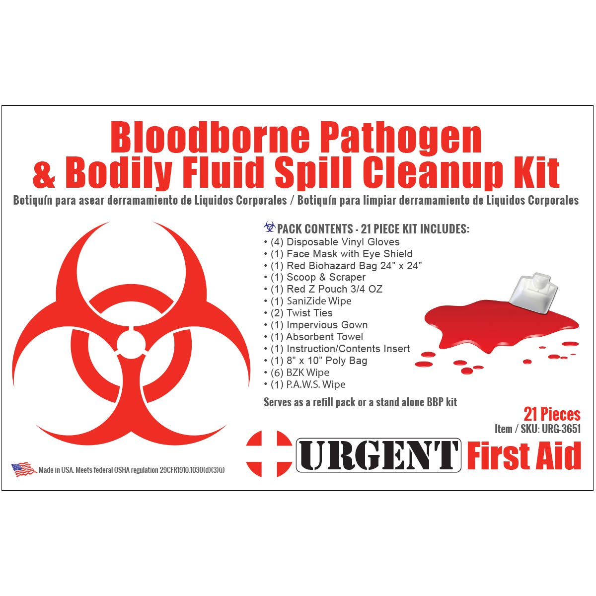 Urgent First Aid extra PPE and gown included for enhanced protection during cleanup