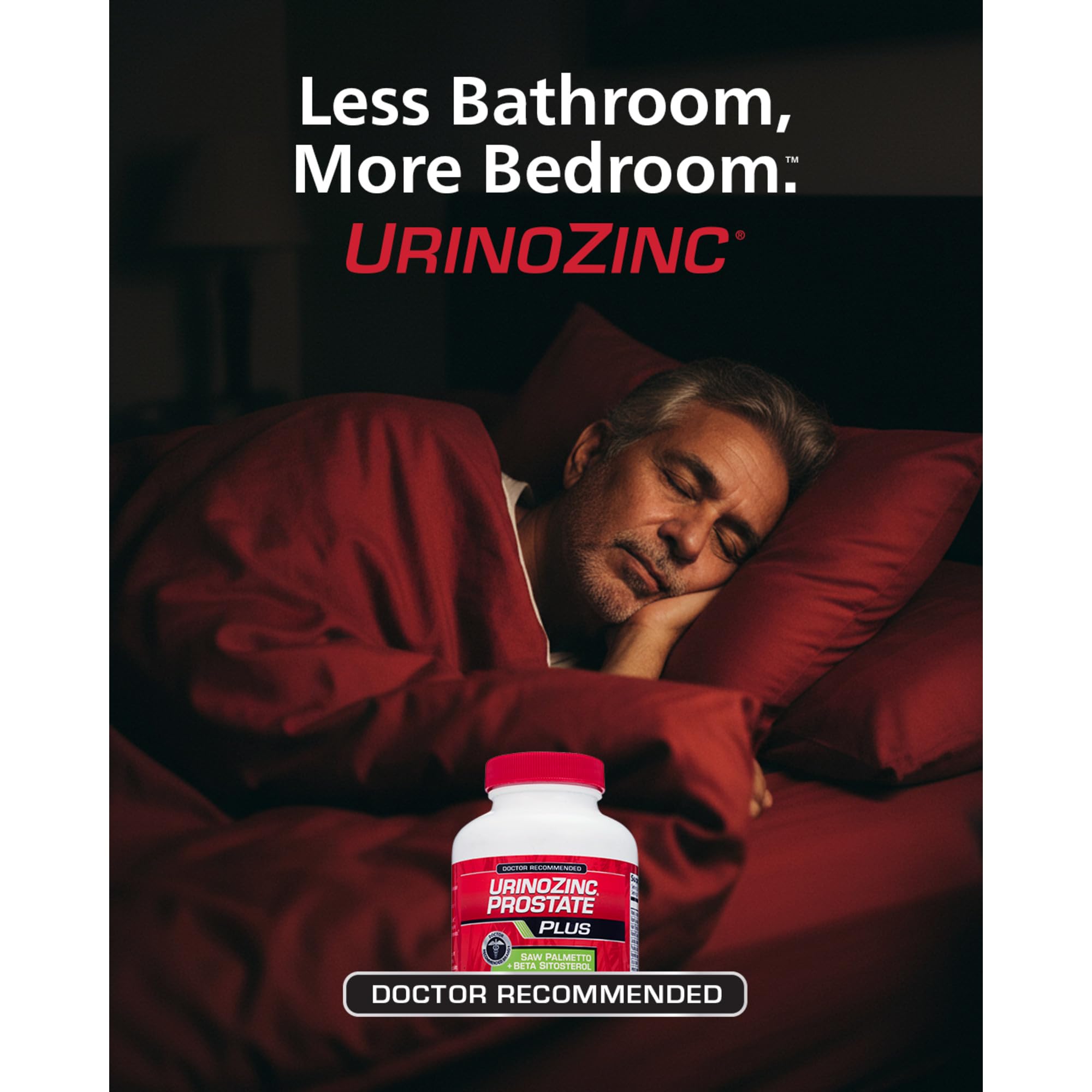 Urinozinc Plus water glass pairing suggests hydration-friendly habit.
