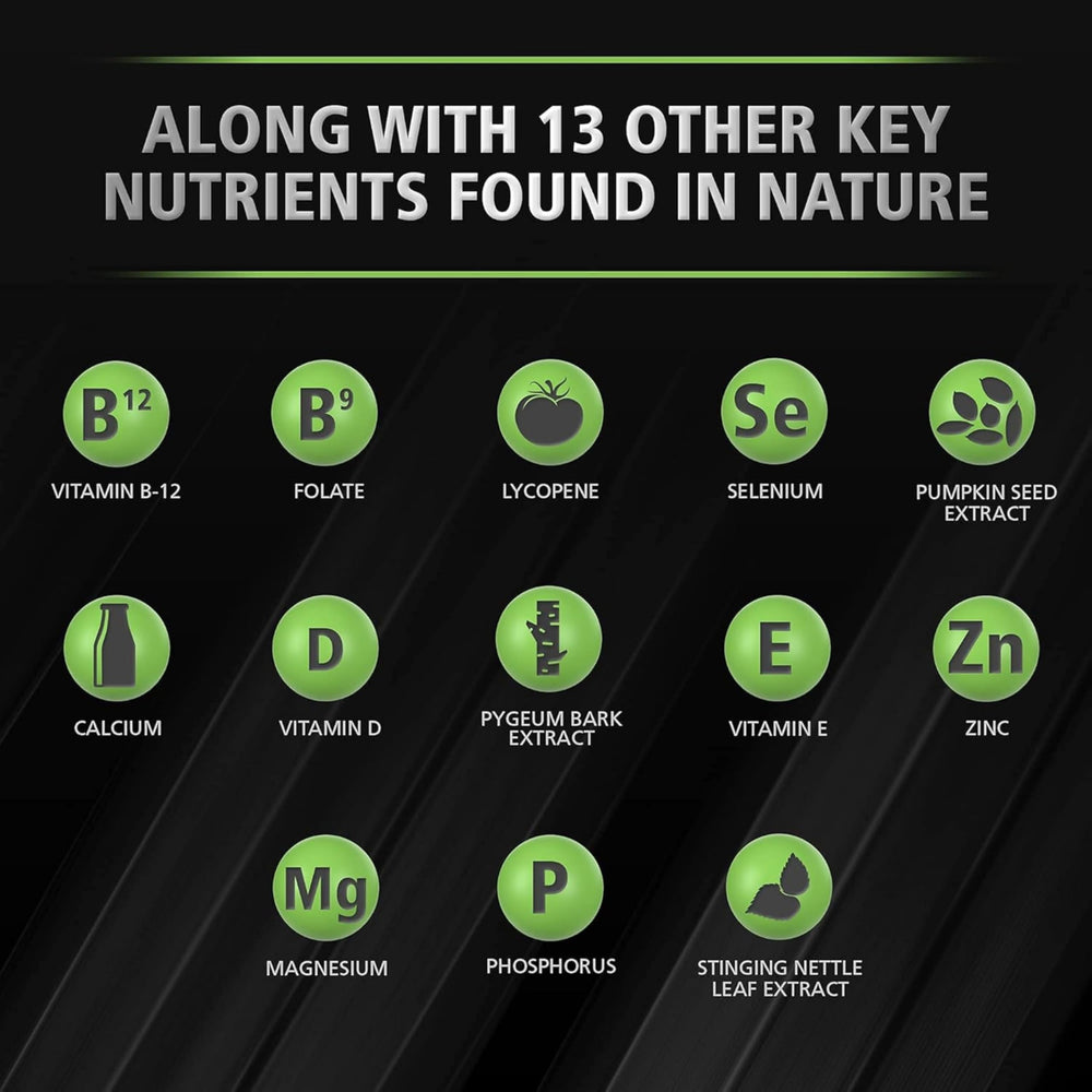 Urinozinc ingredients panel emphasizing key nutrients for prostate health.