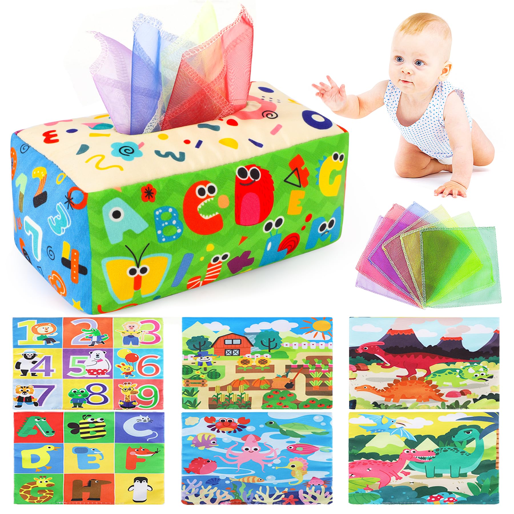 URMYWO baby tissue box toy, open box action boosts fine motor exploration.