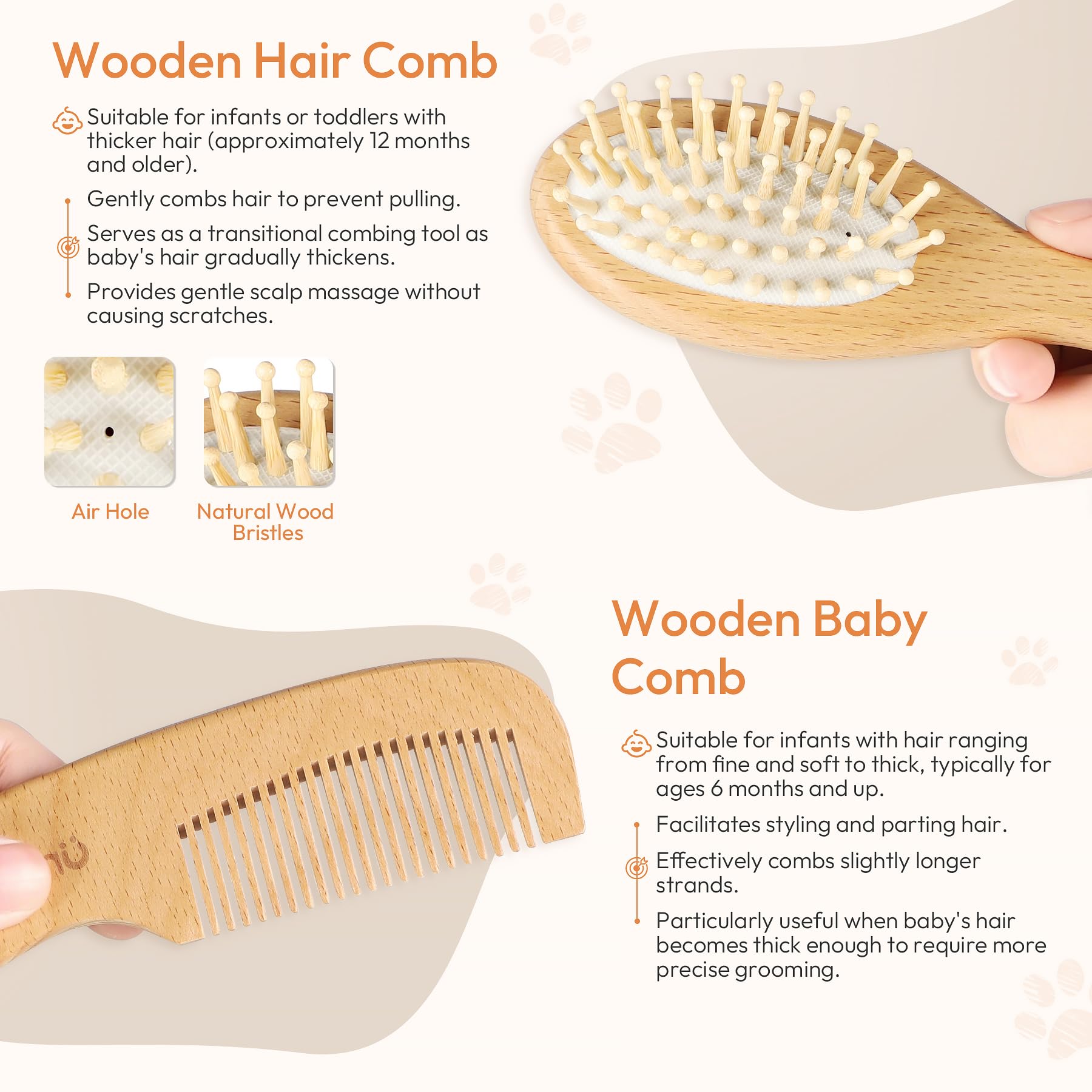 URMYWO ergonomic wooden handle for easy grip during grooming