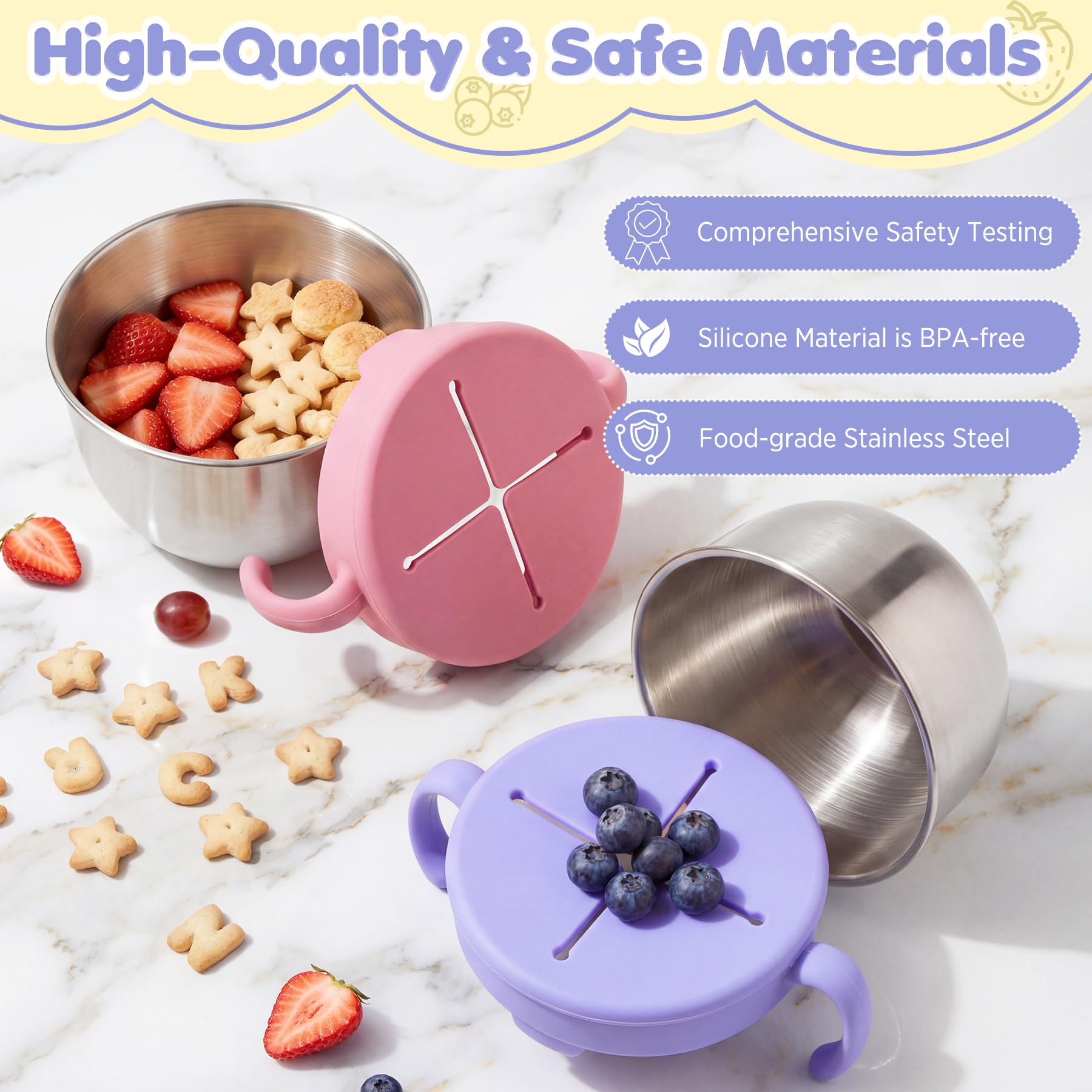 URMYWO stainless steel snack containers with a non-porous surface resist stains and odors.