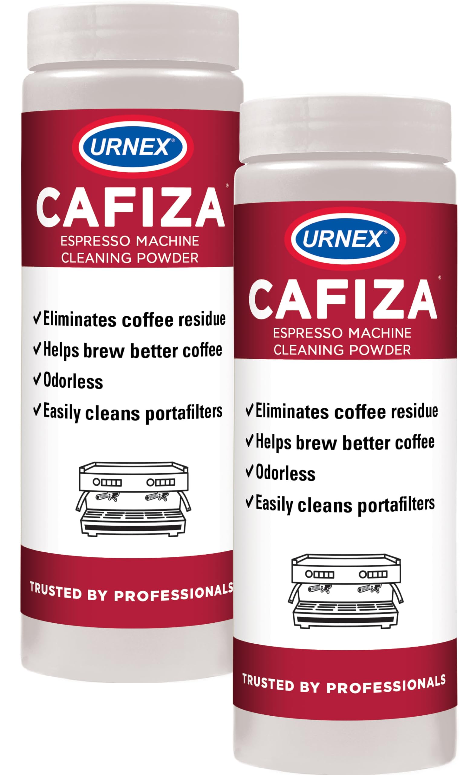 Urnex Cafiza cleaning powder 566g 2-pack for espresso machines, ideal for routine maintenance.