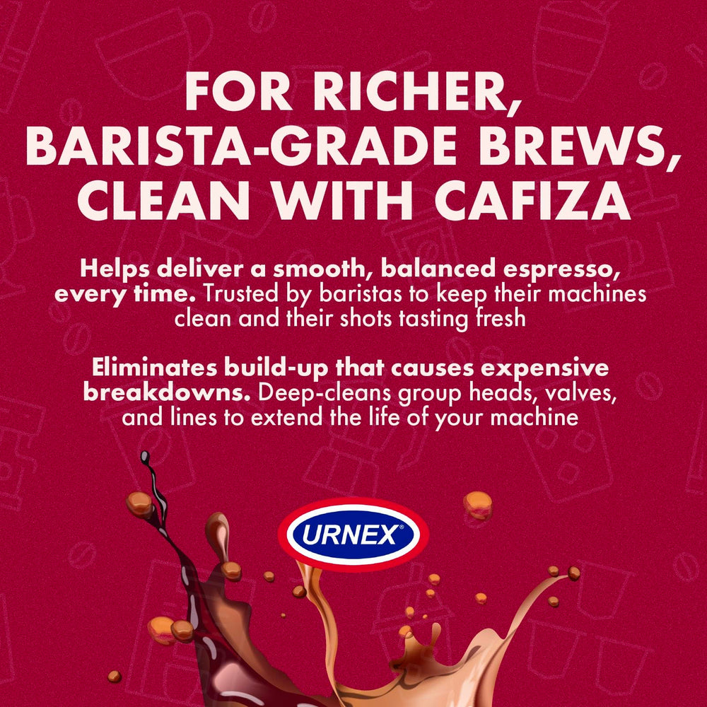 Urnex Cafiza NSF/OMRI-certified cleaning powder suitable for professional settings.