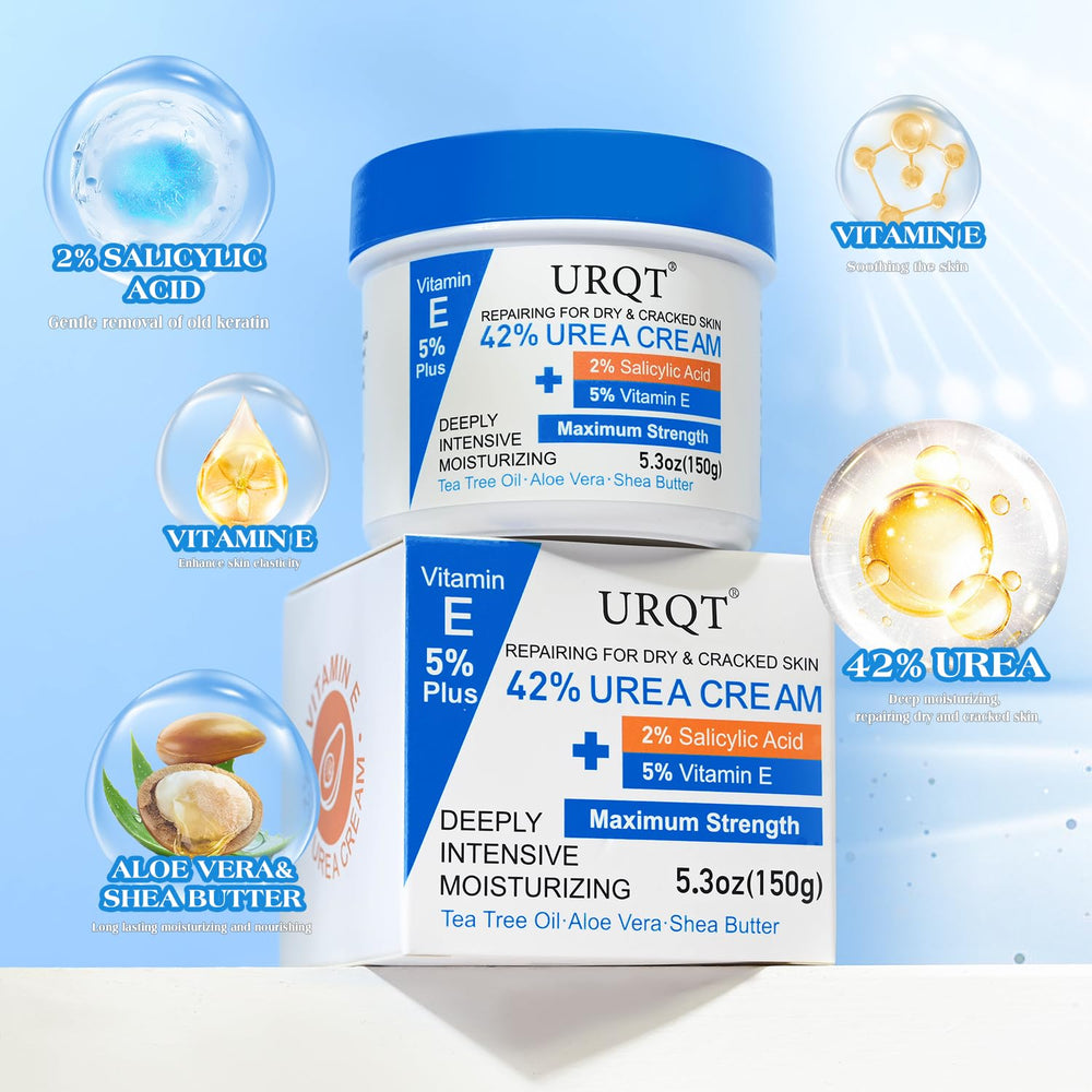 URQT hand care cream application demonstrates smoothing of rough skin.