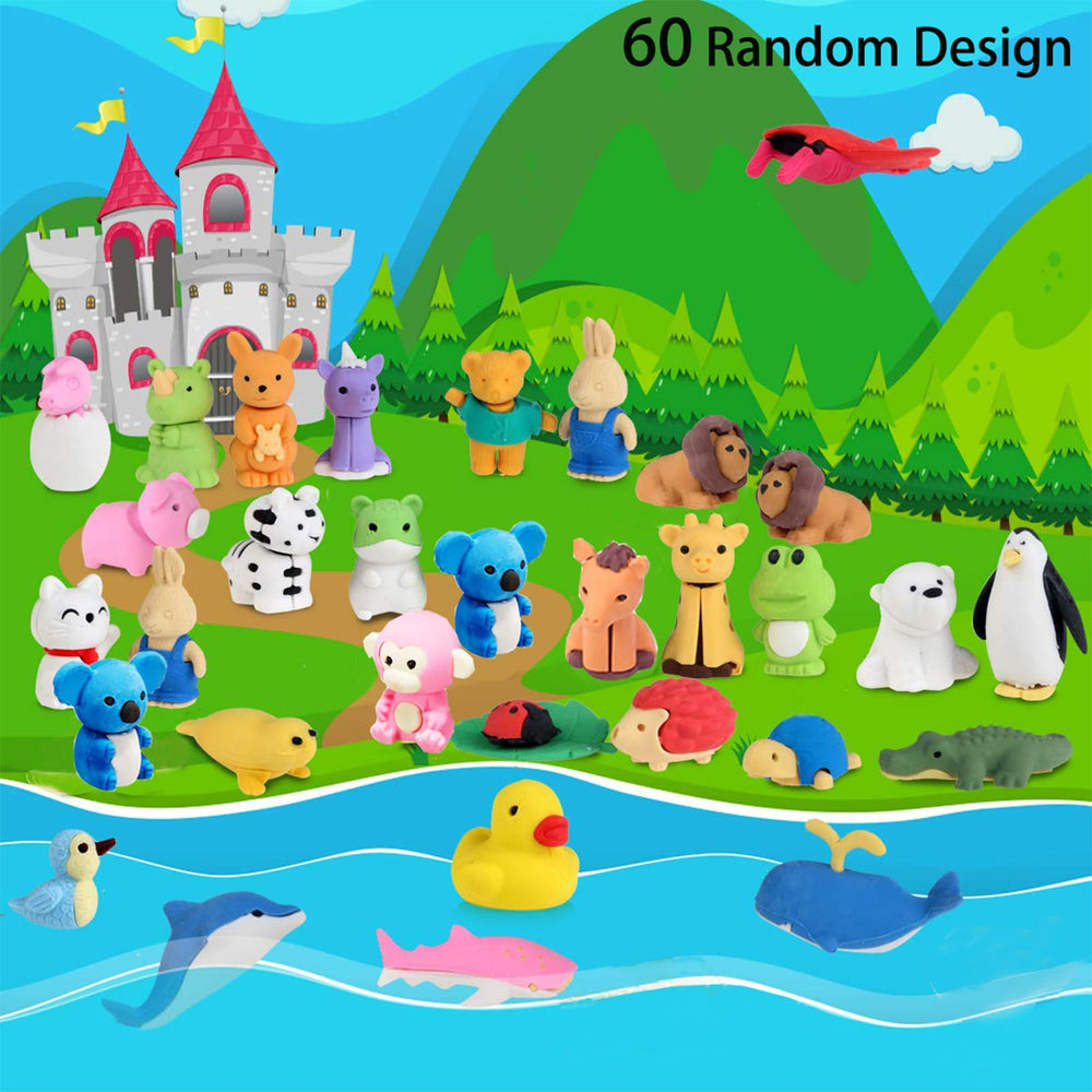 URSKYTOUS Animal Erasers desk pets closeup, vibrant erasers for classroom rewards.