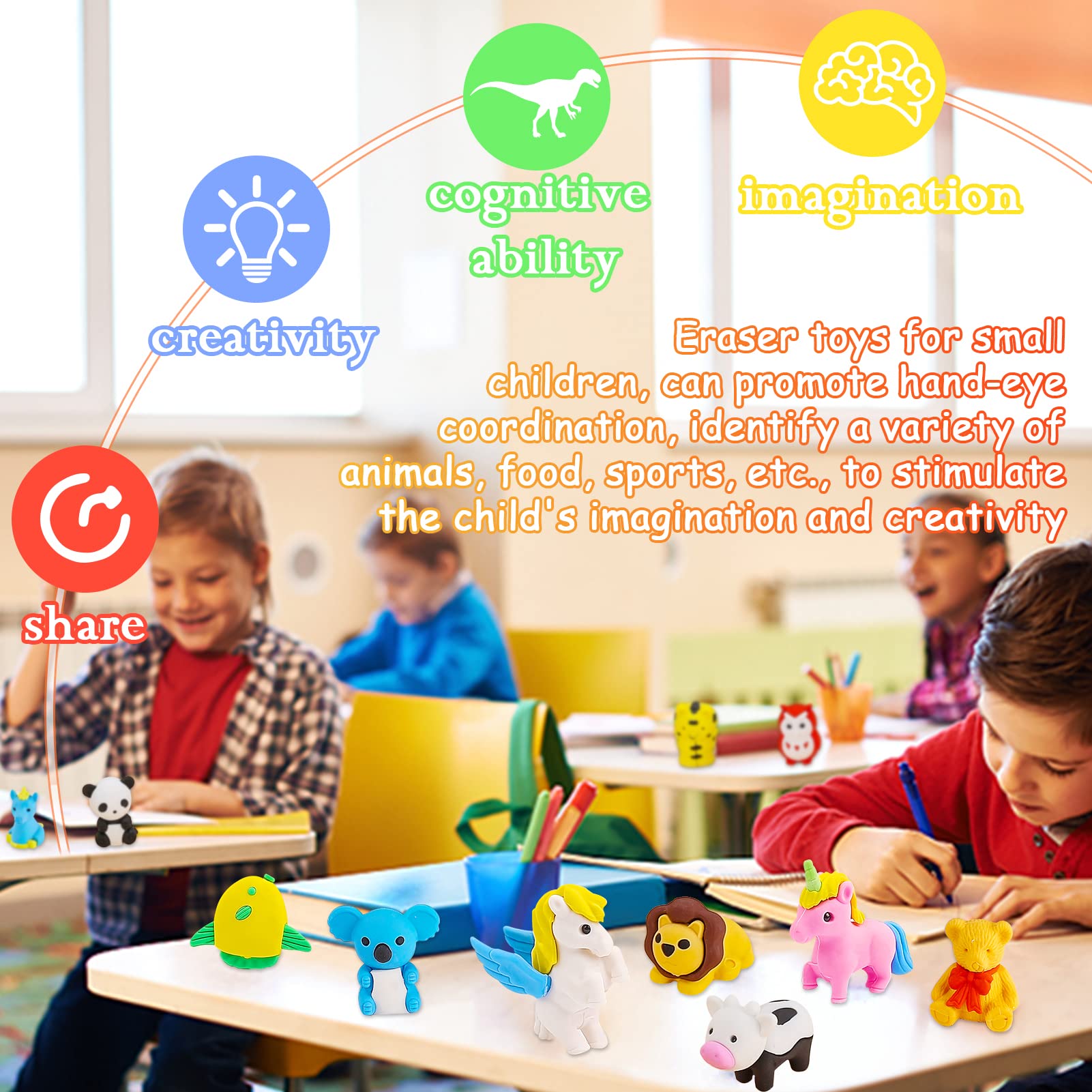 URSKYTOUS Non-toxic rubber erasers, safe for kids' creative play.