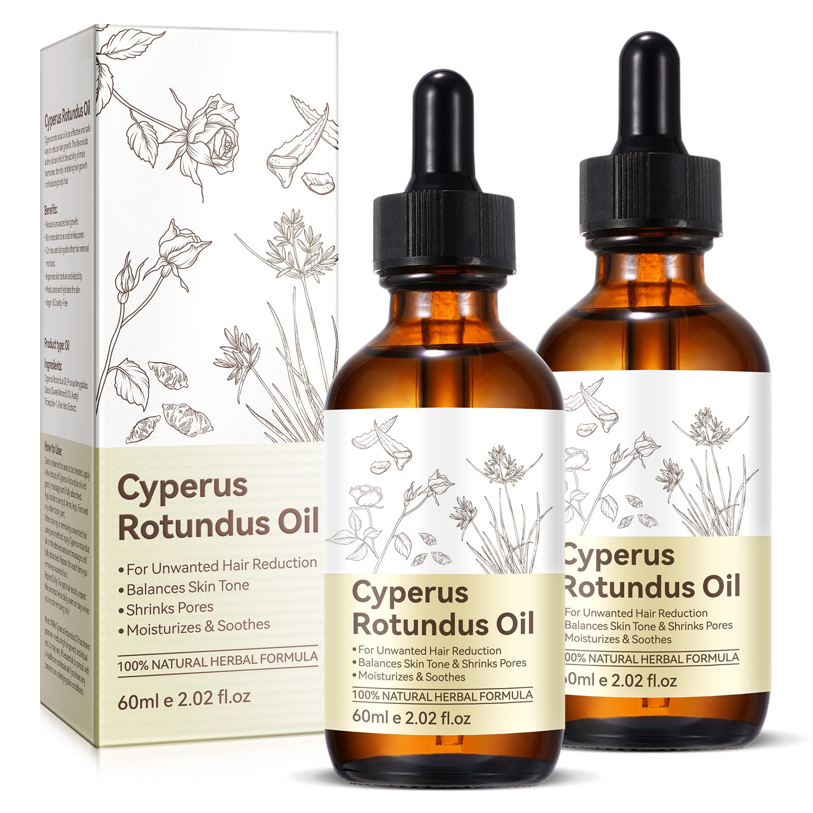 Uruses Cyperus Rotundus Oil bottle with dropper for gentle hair reduction benefits.