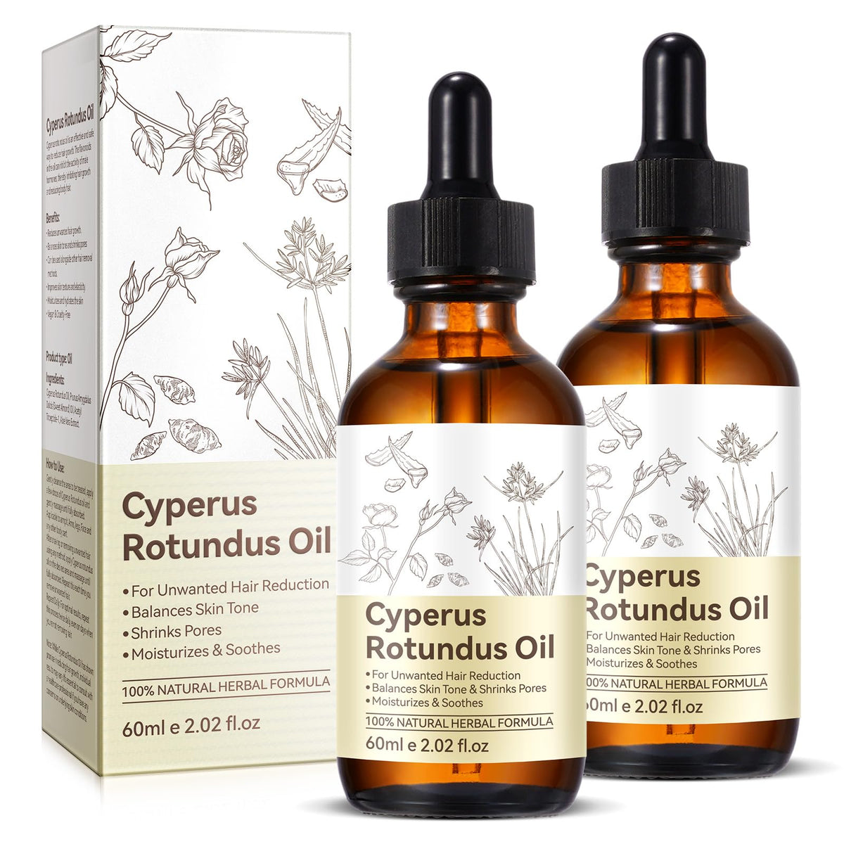 Uruses Cyperus Rotundus Oil bottle with dropper for gentle hair reduction benefits.