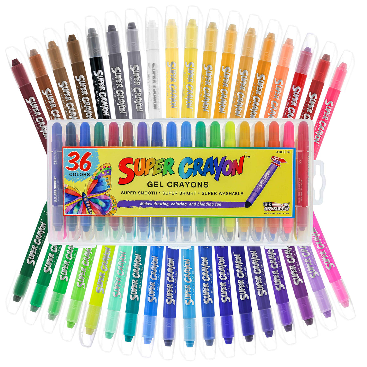 U.S. Art Supply jumbo twistable crayons with 36 colors in convenient packaging for storage