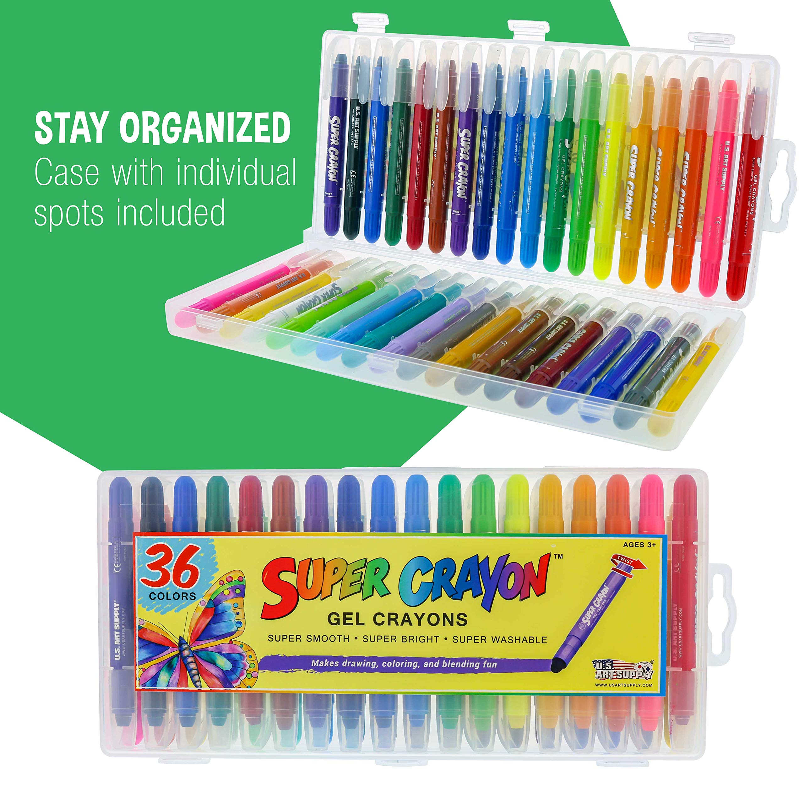 U.S. Art Supply jumbo twistable crayons washable to simplify cleanup after coloring
