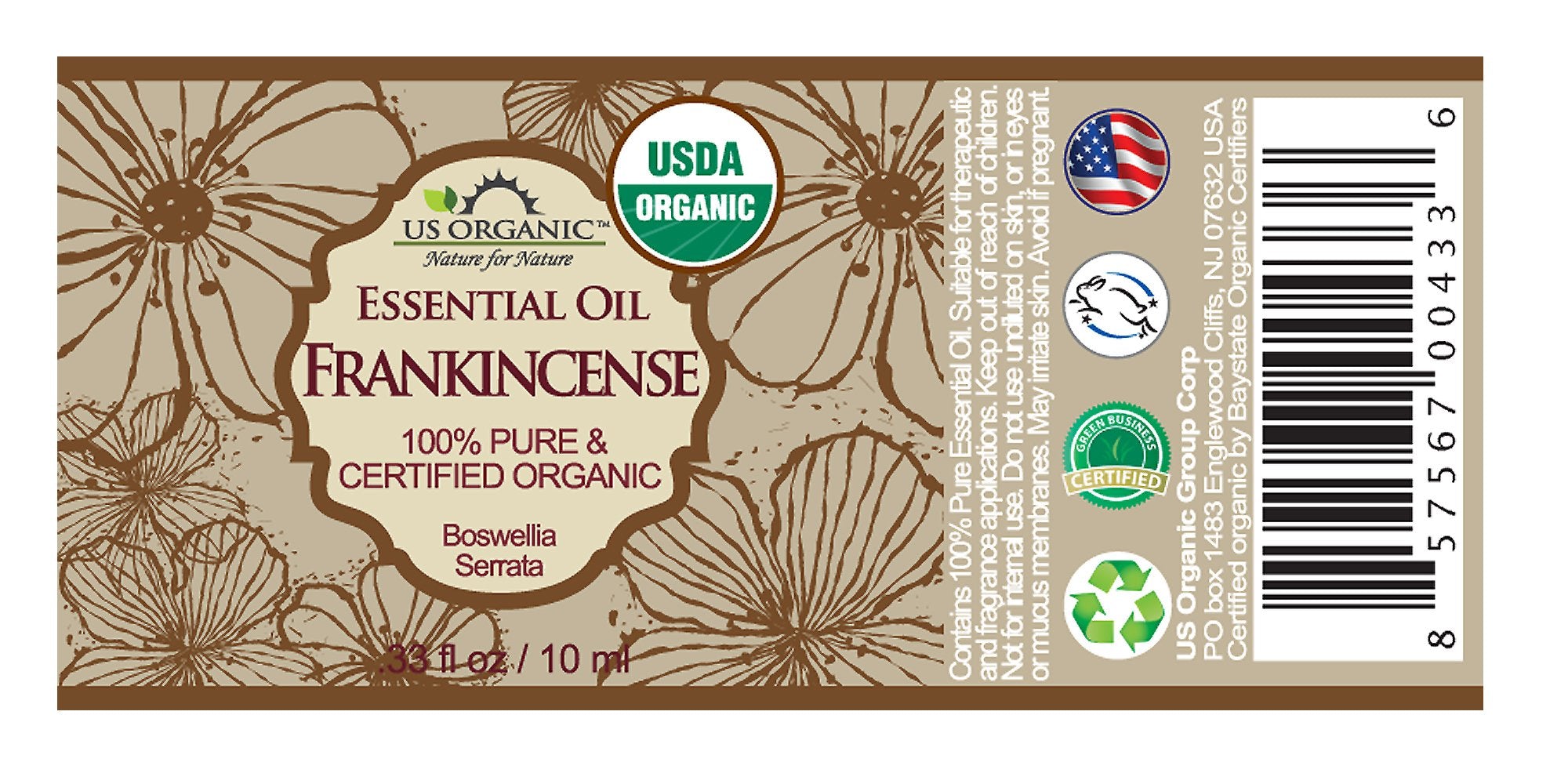 US Organic Frankincense diffuser setup releasing warm, earthy aroma