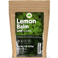 US Wellness Naturals Lemon Balm tea leaves, cut and sifted, ready for pure relaxation.