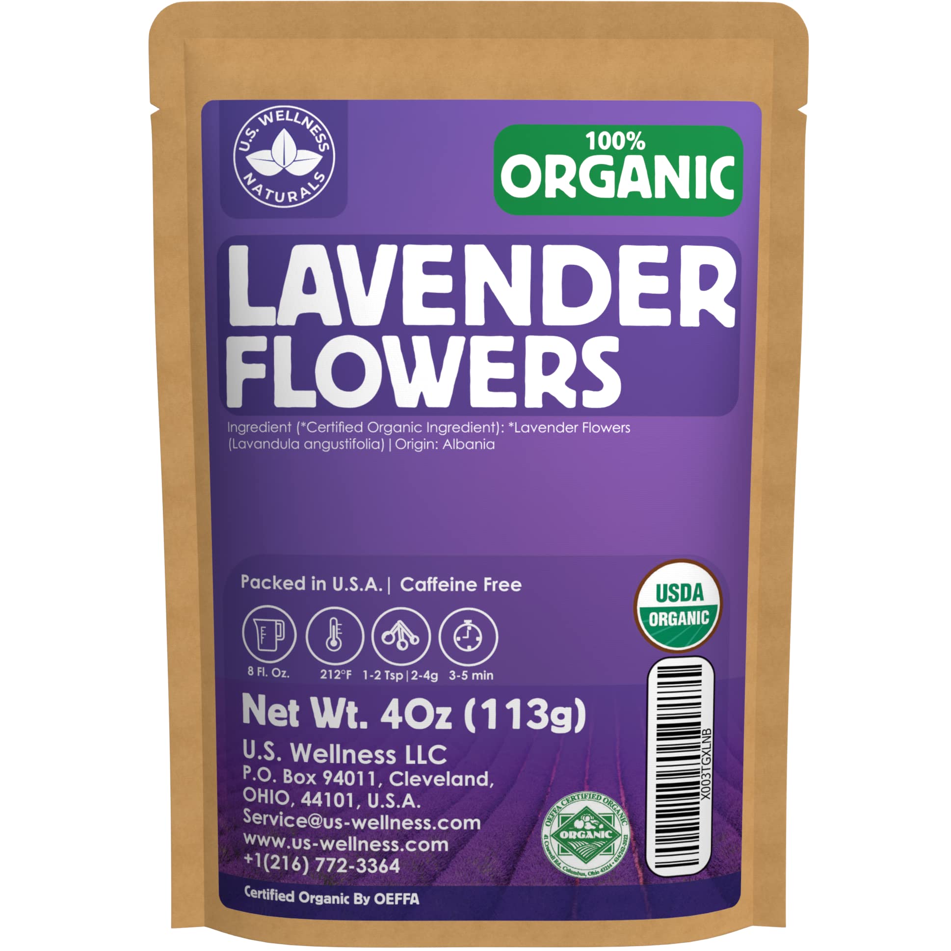 US Wellness Naturals organic lavender tea pack 4oz, ideal for calming moments.
