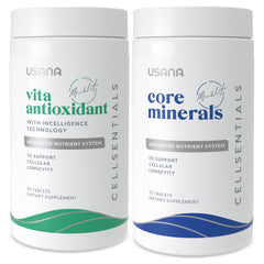 USANA Cellsentials bottle front view showing 112-tablet monthly supply for daily wellness