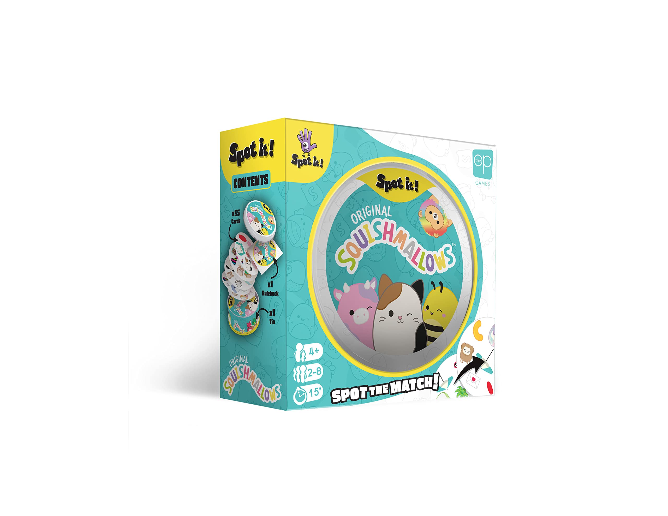 USAOPOLY Spot It! Squishmallows Mila elephant card visual for fast, family-friendly matching fun.